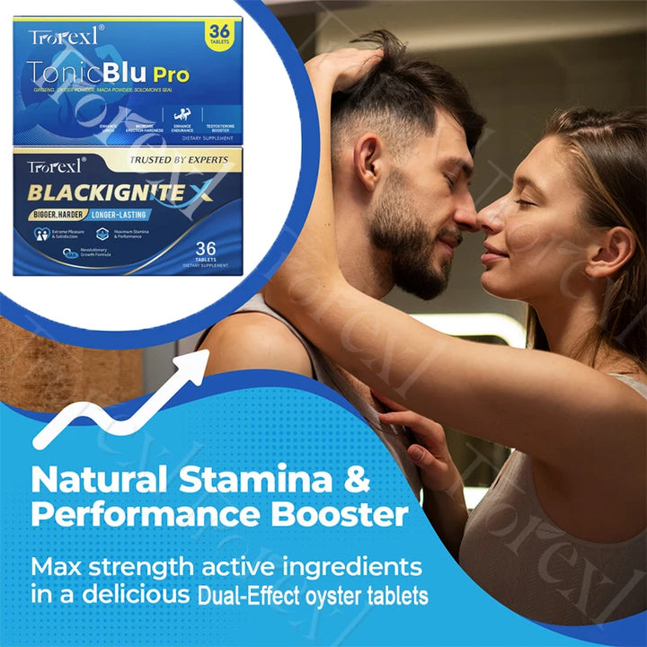 Male Morning Power+Evening Performance Set Supplements for Responsiveness Control, Potency Formula-Oyster Extract, Maca, Ginseng