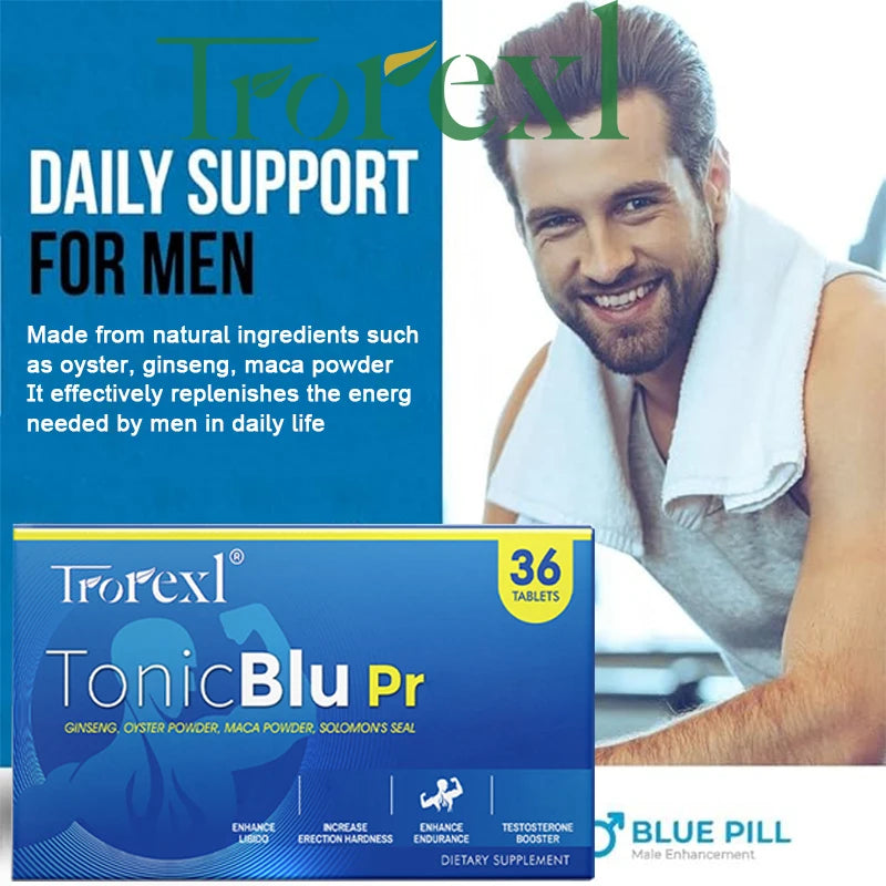 TonicBluPro Blue Pills Male Enhancing Supplements Support Stamina & Energy, Natural Oyster & Ginseng Tablets