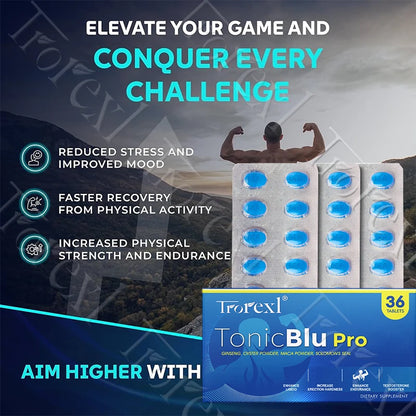 TonicBluPro Blue Pills Male Enhancing Supplements Support Stamina & Energy, Natural Oyster & Ginseng Tablets